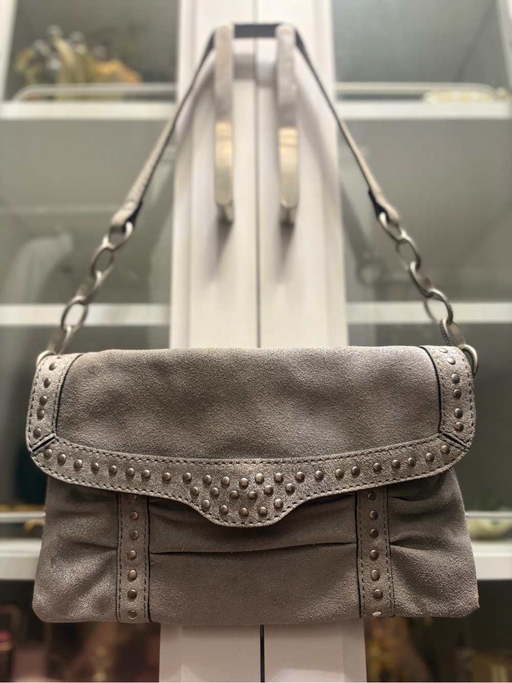 Fossil Silver Shoulder Bag with Chain Strap and Metallic Finish